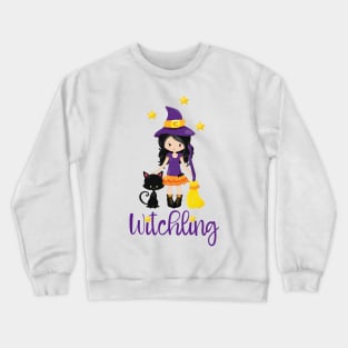 Witchling Design Young Witch Black Cat Halloween Wicca Crewneck Sweatshirt